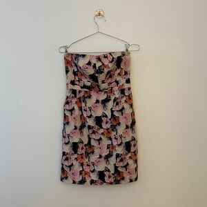 J. Crew Strapless Dress in Pink and Orange Floral Print